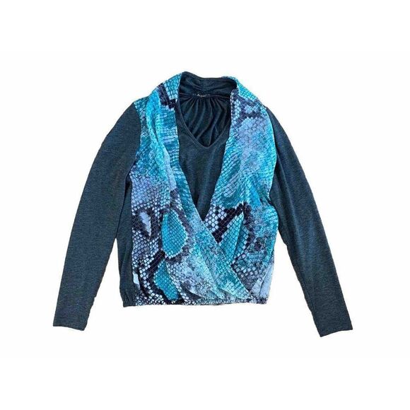 P. Luca Top Snake Print Green White Grey Shirt Patrizia Small Overlay - Picture 1 of 12